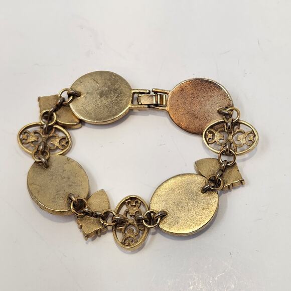 Oval Panel Earth Tone Faceted Rhinestone Bracelet Gold Tone Brown Yellow Jewelry - Picture 4 of 5